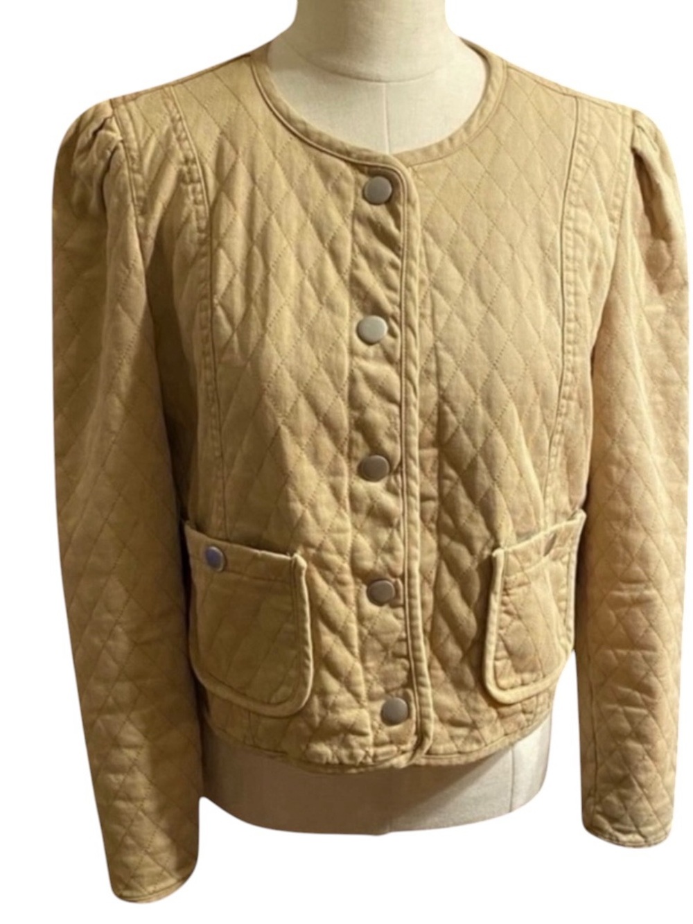 OPHELIA ROE Tan Quilted Snap-Up Waist Coat/ Jacket - Picture 4 of 8